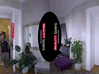 Black Guy Licks Blonde's Pierced Pussy in Bent Over Doggystyle VR Sex