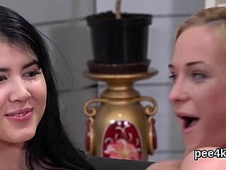 Wonderful sex kitten gets tight cunt filled with warm piss and squirts