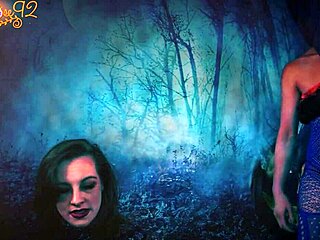 giving head to a demon in sexy black stockings