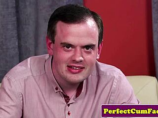 Huge breasted English redhead receives facial cumshot