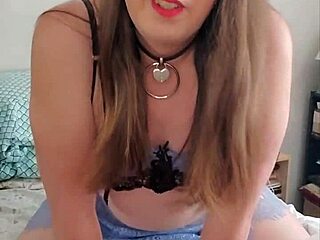 brunette transsexual in crossdressing riding pillow solo 😘