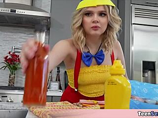 horny old dude bought a sexrobot and now givin her first rodeo on her small tits and ass.