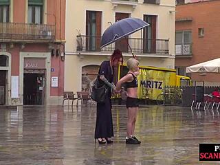 hey, watch this public slut get humiliated by strict domina on street!