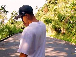 I'm a nymphomaniac fucking my lover and the mechanic outdoors in public.