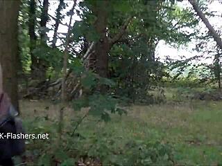 Scarlet, the mature redhead, flashes in public and masturbates outdoors