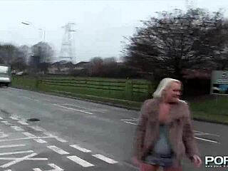 PornXN Mature Blonde Flashes Tits and Pees in Public Street Show