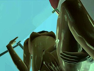 嘿，这个3D动漫美女在浴缸里被舔阴！😍