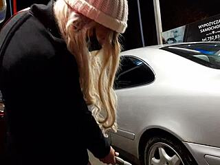 Dominating raw transsexual action in public car wash setting