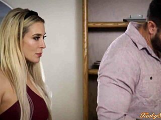 blonde babe, oops, teasin’ married guy at office