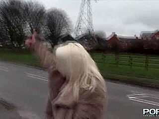 PornXN Mature Blonde Flashes Tits and Pees in Public Street Show