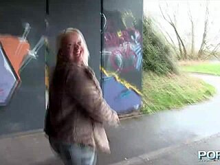 PornXN Mature Blonde Flashes Tits and Pees in Public Street Show