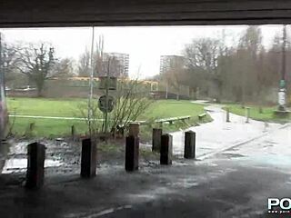 PornXN Mature Blonde Flashes Tits and Pees in Public Street Show