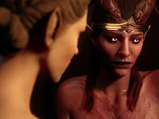 Hot milf makes timid demoness cum four times in animated futanari