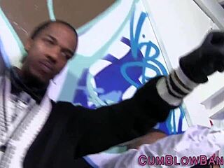 Blacked bitch tugs monster cocks in a group blowbang
