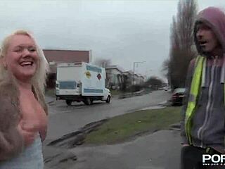 PornXN Mature Blonde Flashes Tits and Pees in Public Street Show