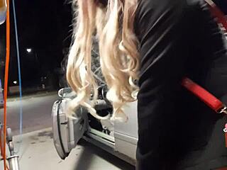 Dominating raw transsexual action in public car wash setting