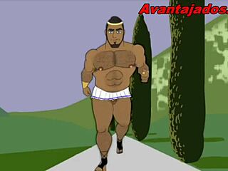 Brazilian cartoon gods with huge cocks engage in gay sex.