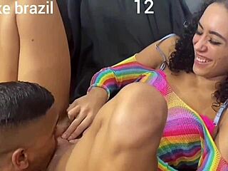 carnival party with two beautiful women and nice friends having fun