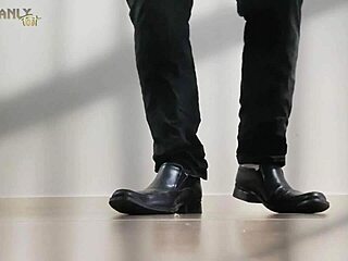 step gay dad interrogates prisoner with footjob domination