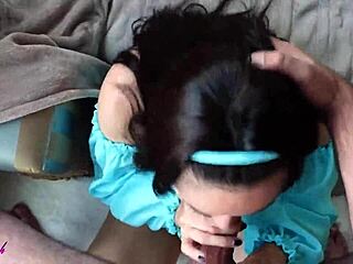 this big tits babe deepthroats and swallows after waking up