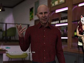 in the brothel, the brunette performs a pole dance in heels and skirt