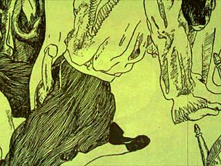 This vintage erotic drawing features retro hentai style.