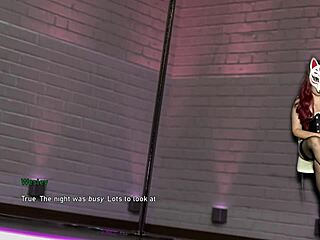 in the brothel, the brunette performs a pole dance in heels and skirt