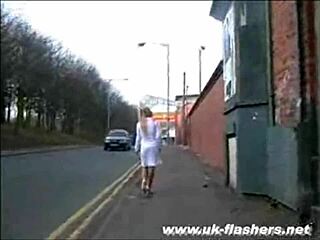 slutty british girl flashing in town