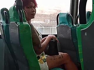 Flashing inside the bus while cuckold watches in awe!