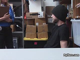 lucky thief spies on horny milf security guard and fucks her