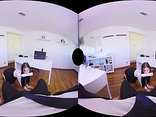 Descriptive scene of 3D secretary in virtual porn engaging in detailed actions