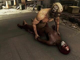 In Fallout 4 Dark Desires, hot black character bound in bondage experiences rough anal