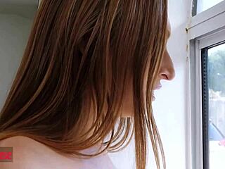 skylar snow watches the neighborhood topless from the window to find someone to fuck her - dog house