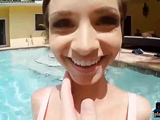 Amateur girlfriends get's fucked hard on camera poolside by me