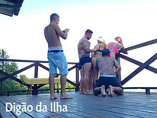 Beautiful redhead with curvy ass on balcony