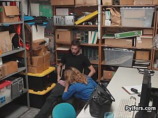 lucky thief spies on horny milf security guard and fucks her