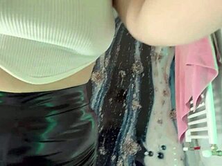 Just caught this chick giving a wild blowjob in tight leather leggings. Her big butt looks insane in latex.