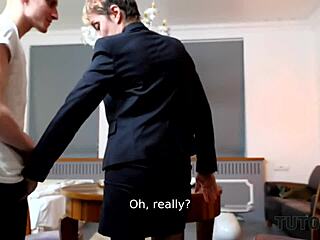 mature woman with short hair tutors teen in sex