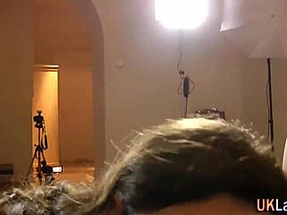 Mature Brit in stockings jerks off in threesome