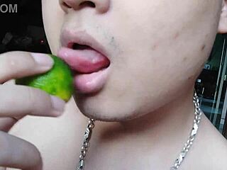 chinese girl licks herself while masturbating. 😋