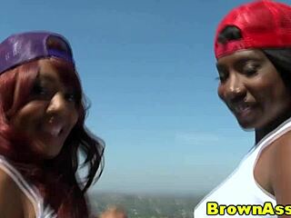 Ebony Duo Bent Over For Outdoor Cumshot