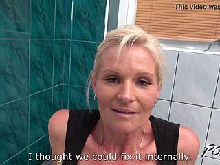 Mature maid in uniform exposes herself