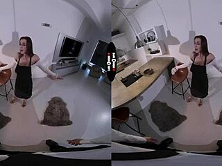 VR porn with a scandalous brunette getting a handjob and blowjob