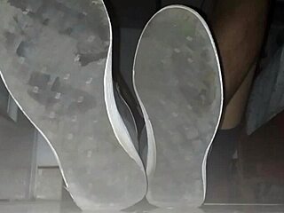 A Guy Enjoys Blue Sweaty Socks and Bare Feet, Ending with Cumshot