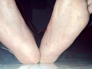 A Guy Enjoys Blue Sweaty Socks and Bare Feet, Ending with Cumshot