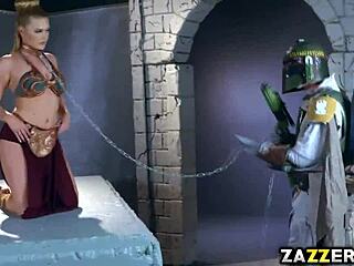 princess lay chained, riding boba's big cock hard