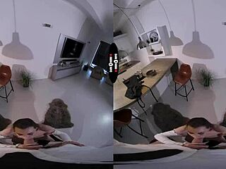 VR porn with a scandalous brunette getting a handjob and blowjob