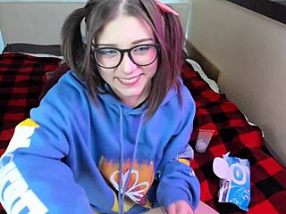 Today in glasses, I swallow a dildo and masturbate on webcam! Insane!