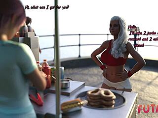 פוטה3DX - ברונטית לוהטת מוצצת את הזין הגדול של החברה הפוטה בפעולה פרועה עם רשת דגים