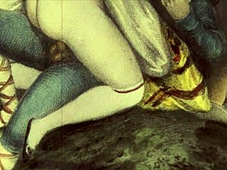 vintage illustration depicts erotic scenes from antique times, capturing the essence of retro desires in detailed artwork